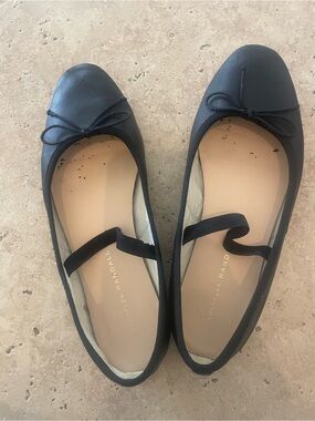 Loeffler Randall Black Leather Ballet Flats with Bow